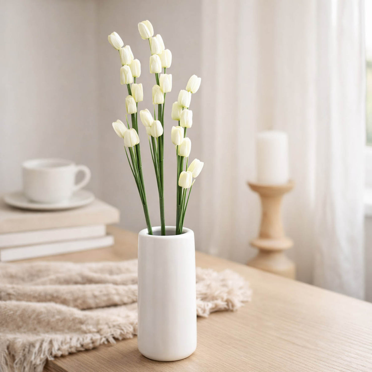 Tulip Artificial Flower Stick- White