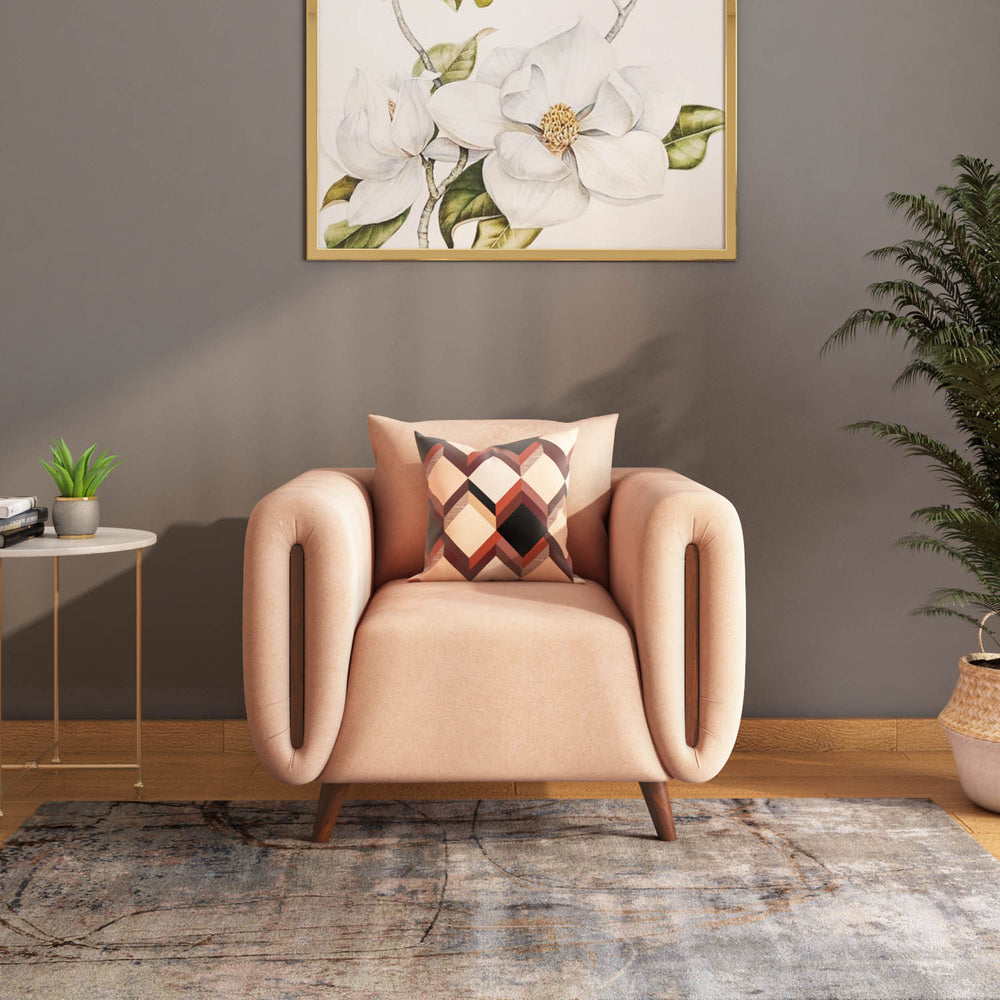 Harper 1 Seater Fabric Sofa- Peach