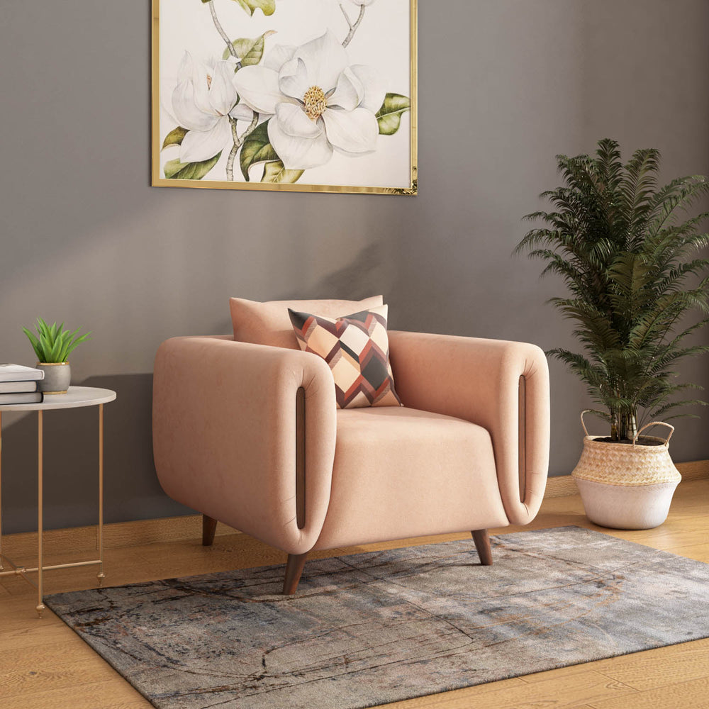 Harper 1 Seater Fabric Sofa- Peach