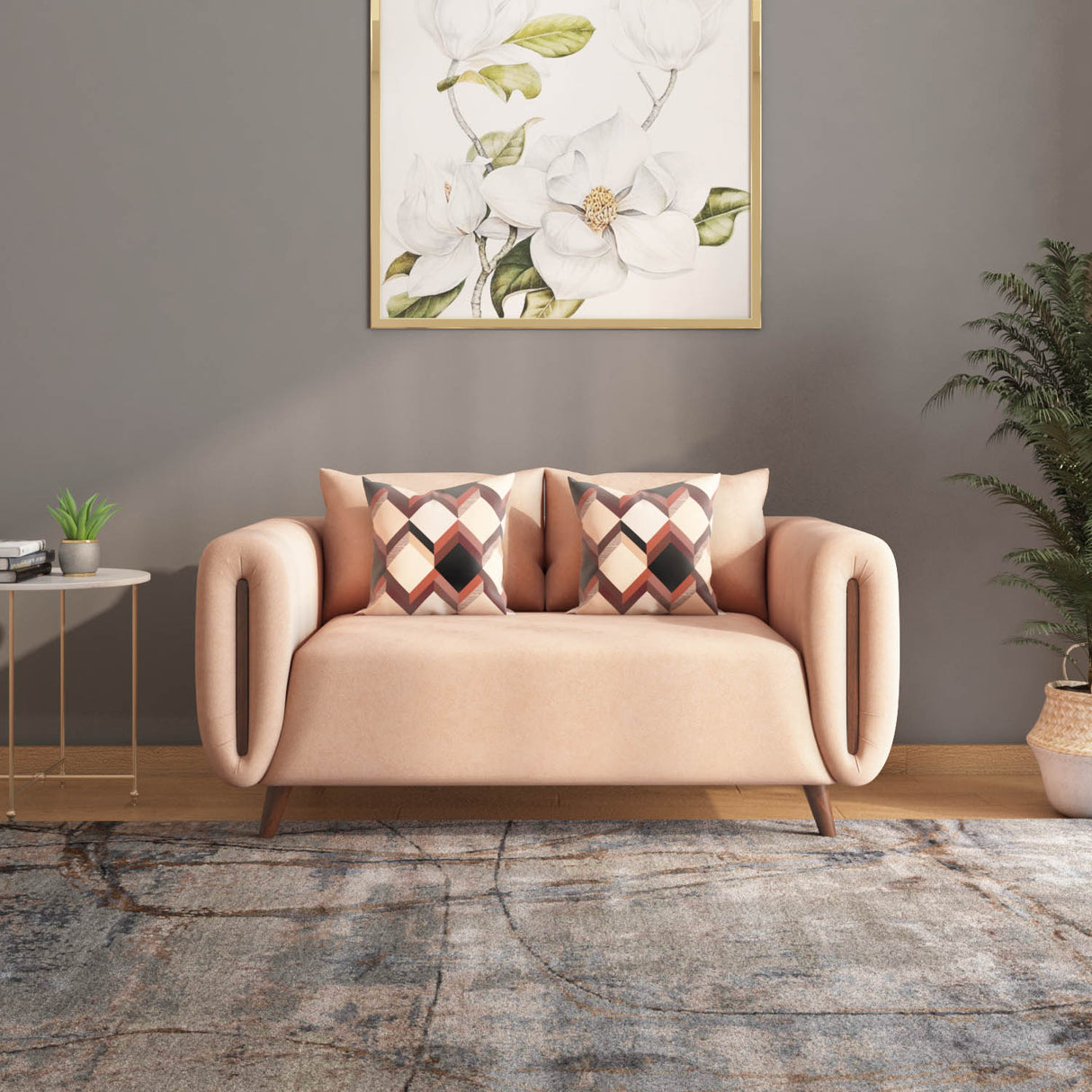 Nilkamal Harper 2 Seater Fabric Sofa (Peach)