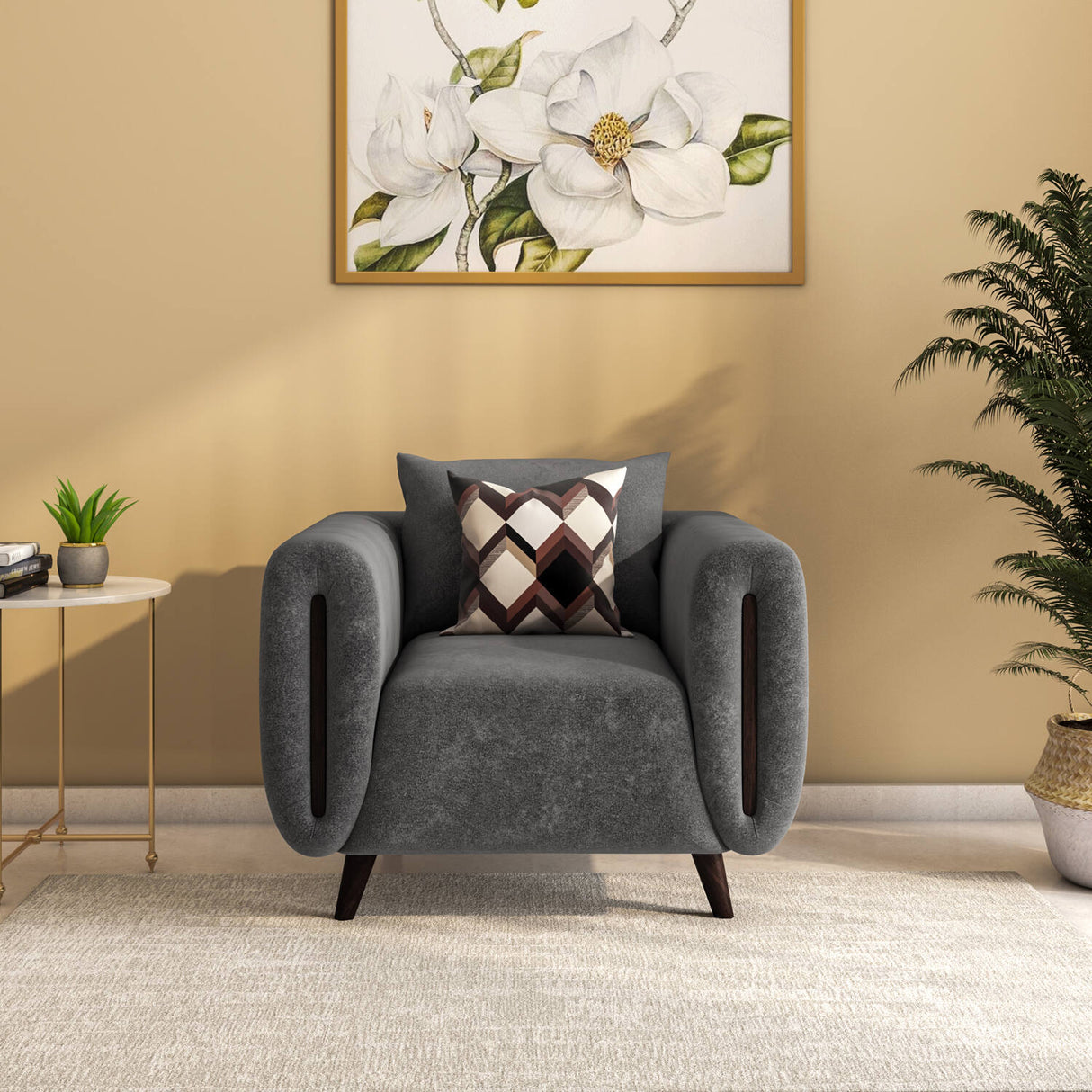 Harper 1 Seater Fabric Sofa- Grey