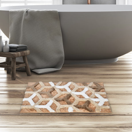 Nilkamal Ariana Abstract Polyester 20" x 30" Anti Skid Bath Mat (Beige)