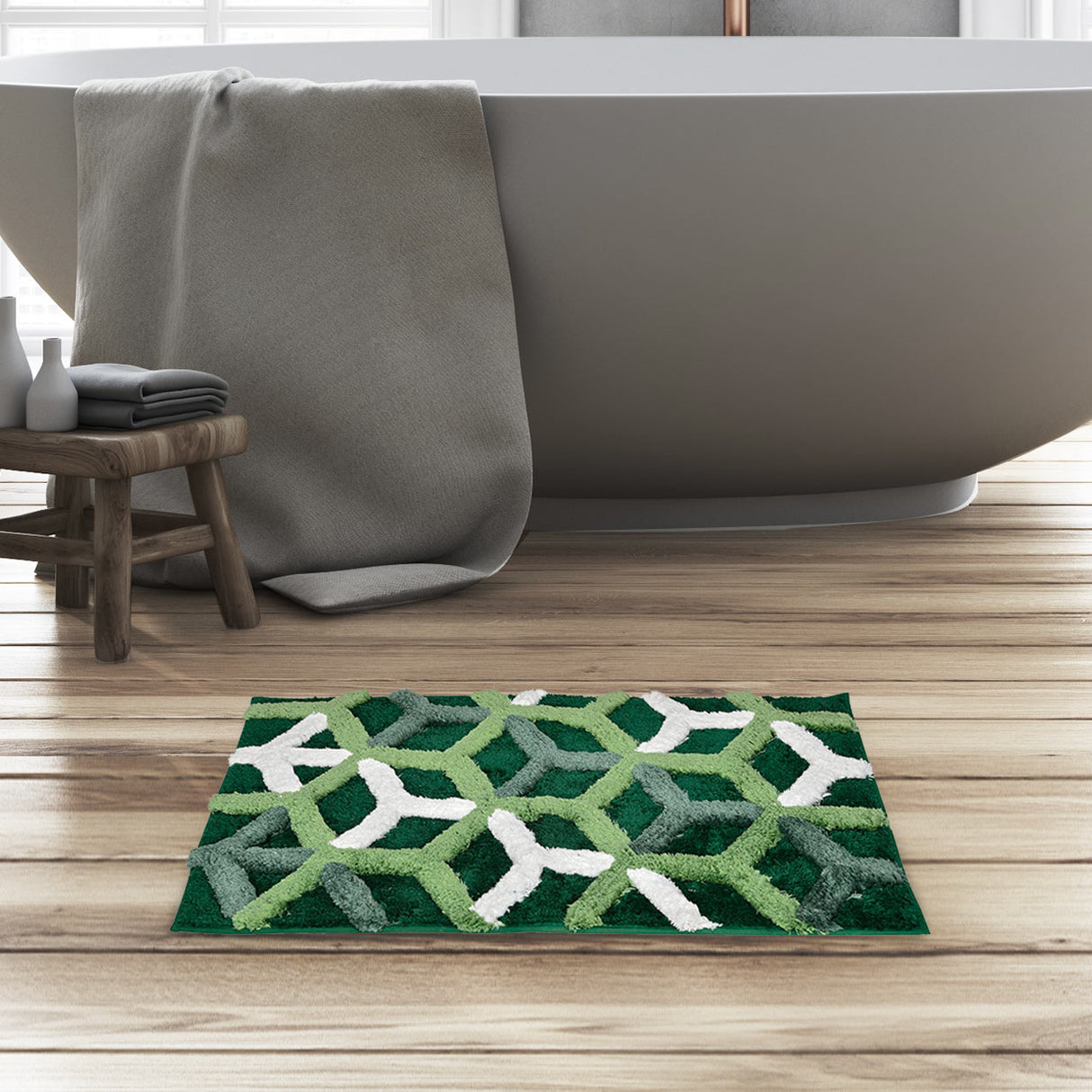 Nilkamal Ariana Abstract Polyester 20" x 30" Anti Skid Bath Mat (Green)