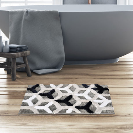 Nilkamal Ariana Abstract Polyester 20" x 30" Anti Skid Bath Mat (Grey)
