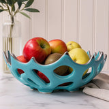 Cutwork Ceramic Round Bowl- Sea green & Silver
