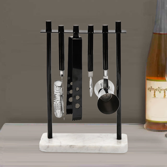 Nilkamal Arias by Lara Dutta Stainless Steel Bar Tools Set of 4 With Stand (Black & White)