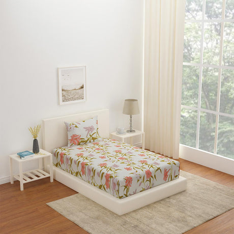 Nilkamal Arias by Lara Dutta Floral CVC Satin Single Bedsheet With 1 Pillow Cover (Multicolor) - 01