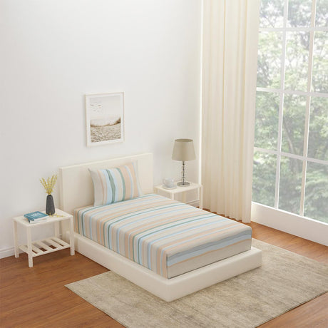 Nilkamal Arias by Lara Dutta Striped CVC Satin Single Bedsheet With 1 Pillow Cover (Grey) - 02