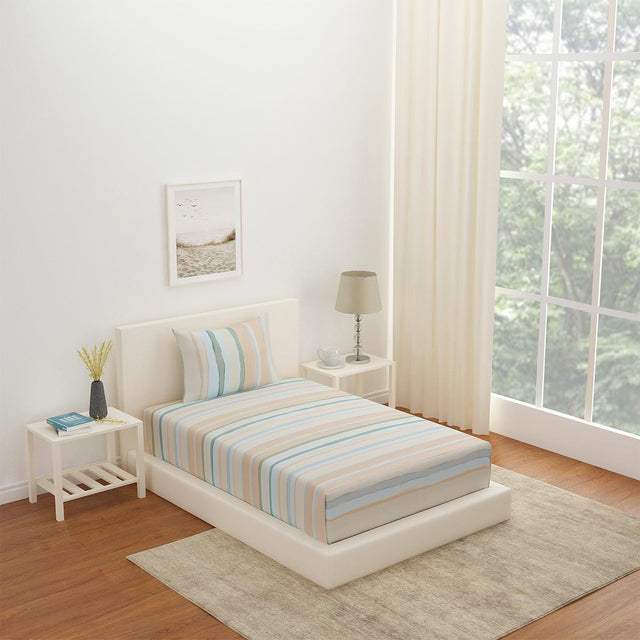 Nilkamal Arias by Lara Dutta Striped CVC Satin Single Bedsheet With 1 Pillow Cover (Grey) - 02