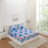 Nilkamal Leaf Design Polyester King Bedsheet With 2 Pillow Covers Blue