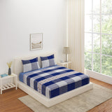 Nilkamal Checkered Polyester King Bedsheet with 2 Pillow Covers (Blue)