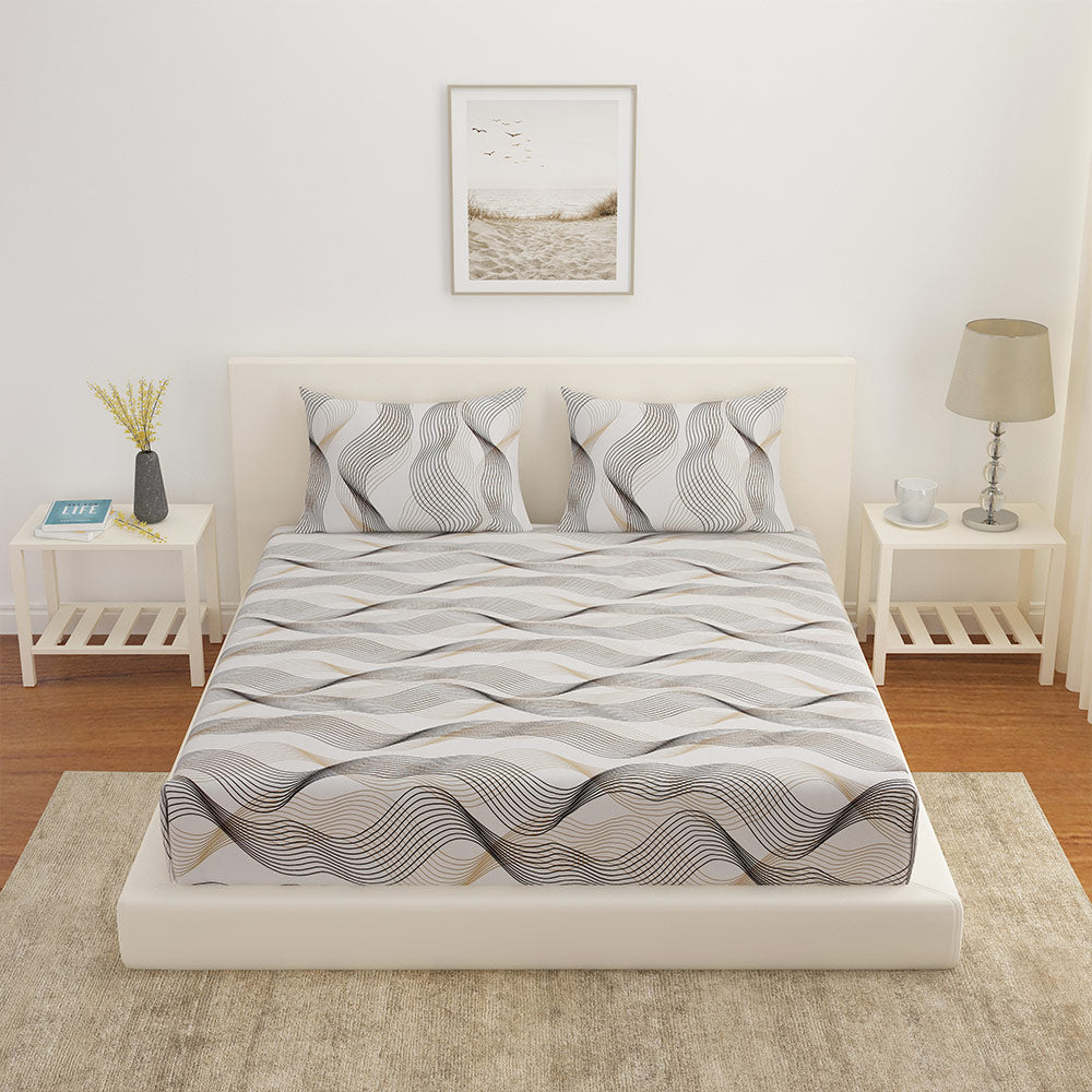 Wavy Polyester King Bedsheet with 2 Pillow Covers (Grey)