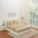 Nilkamal Arias by Lara Dutta Striped Cotton King Bedsheet With 2 Pillow Covers (Brown)