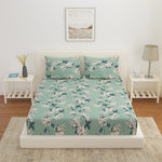 Floral Polyester Double Bedsheet with 2 Pillow Covers (Green)