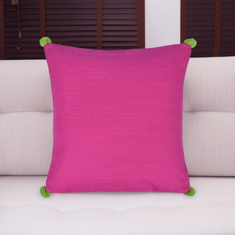 Nilkamal Solid Cotton 16 X 16 Pom Pom Cushion Cover Purple Pink