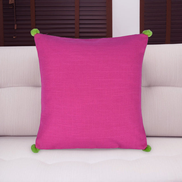Nilkamal Solid Cotton 16 X 16 Pom Pom Cushion Cover Purple Pink