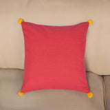Nilkamal Solid Cotton 16 X 16 Pom Pom Cushion Cover Maroon Red