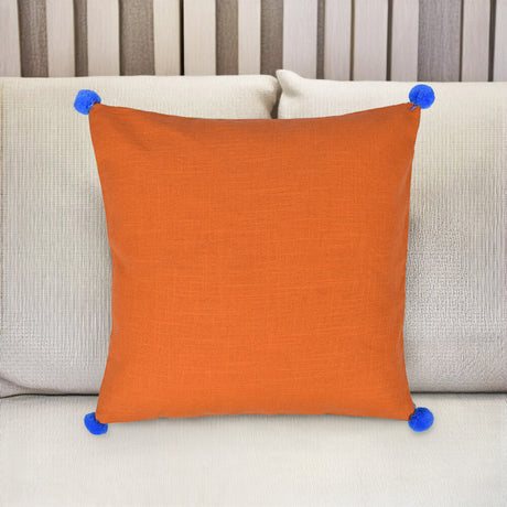 Nilkamal Solid Cotton 16 X 16 Pom Pom Cushion Cover Multicolor