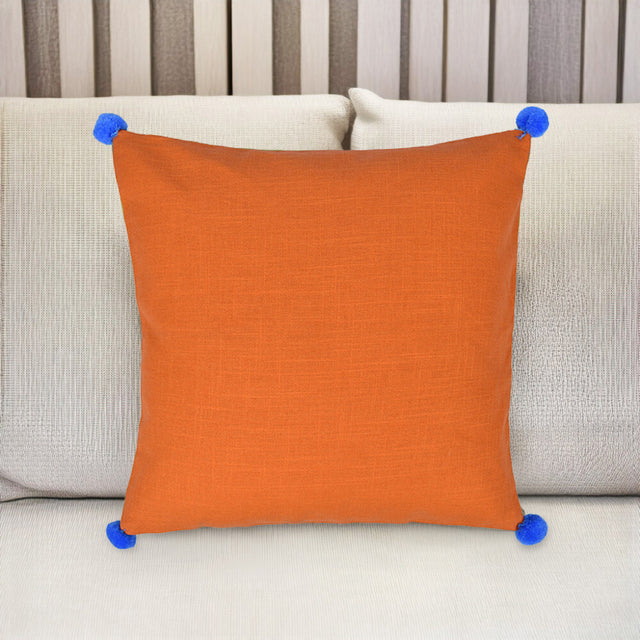 Nilkamal Solid Cotton 16 X 16 Pom Pom Cushion Cover Multicolor
