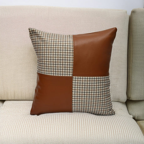 Nilkamal Houndstooth Pattern Fabric and Leatherette 16' x 16' Cushion Cover (Beige & Tan)