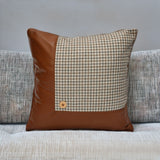 Nilkamal Houndstooth Patch Fabric And Leatherette 16 X 16 Cushion Cover Beige Tan