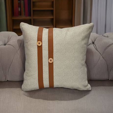 Nilkamal Abstract with Straps Fabric & Leatherette 16' x 16' Cushion Cover (Beige & Brown)