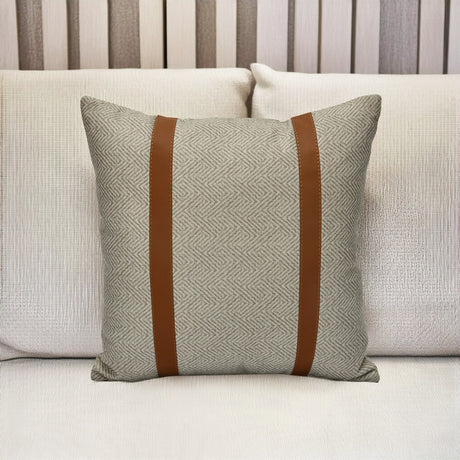 Nilkamal Abstract Fabric & Leatherette 16' x 16' Cushion Cover (Beige & Brown)