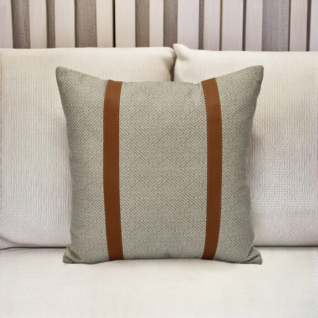 Nilkamal Abstract Fabric & Leatherette 16' x 16' Cushion Cover (Beige & Brown)