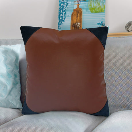Nilkamal Solid Leatherette 16 X 16 Cushion Cover Brown - 01