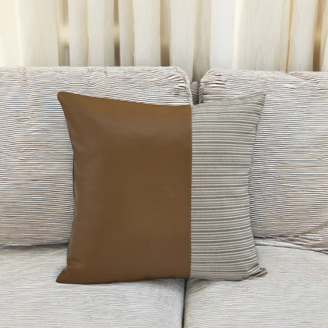 Nilkamal Half Printed Fabric & Leatherette 16' x 16' Cushion Cover (Beige)