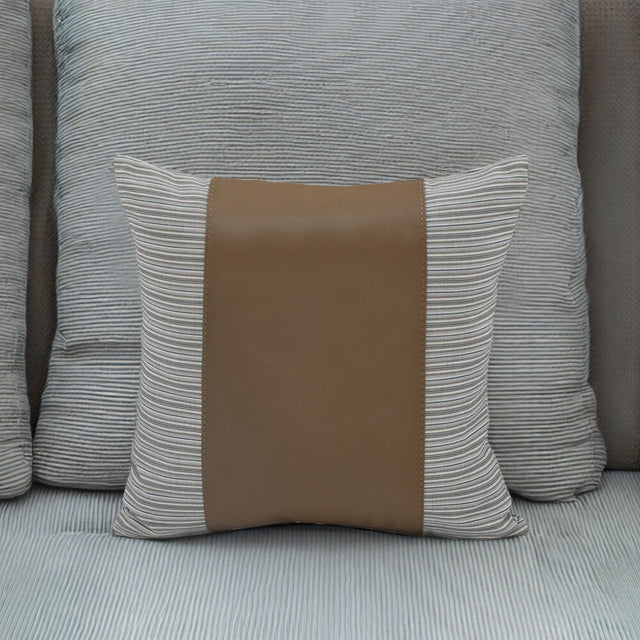 Nilkamal Plain Strap Fabric Leatherette 16 X 16 Cushion Cover Beige