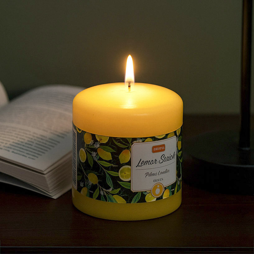 Lemon Sorbet Scented Wax Pillar Candle- Yellow