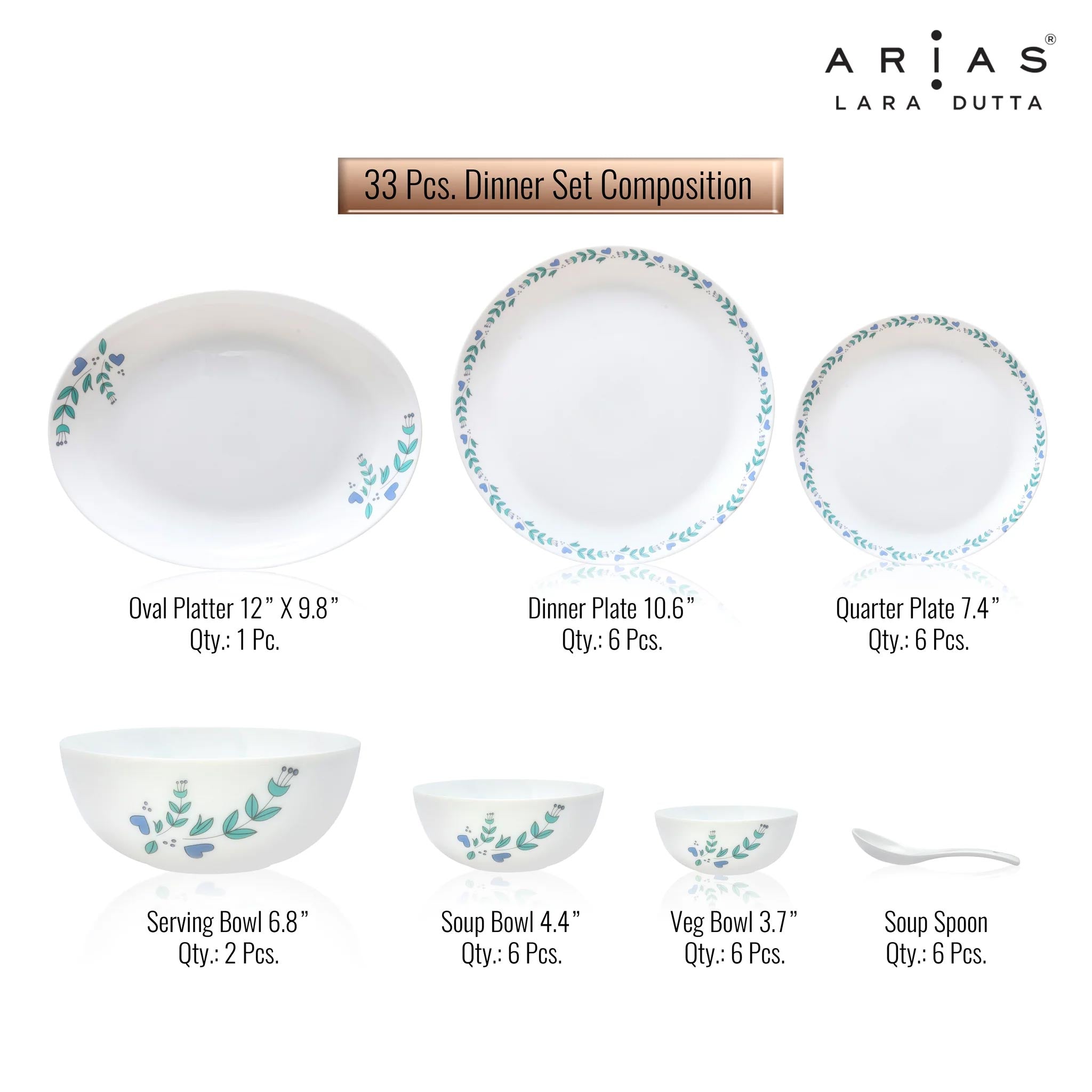 Arias by Lara Dutta Moon Morning Glory Dinner Set - 33 Pieces