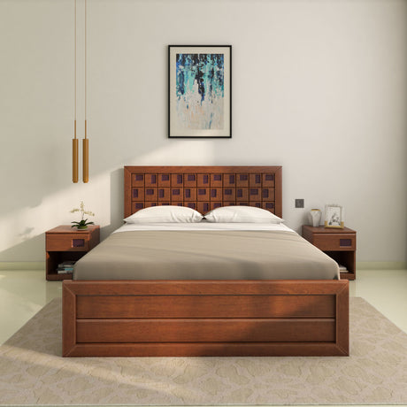 Hedron Queen Bed with Hydraulic Storage- Antique Cherry