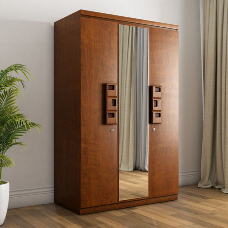 Nilkamal Hedron 3 Door Wardrobe With Mirror (Antique Cherry)