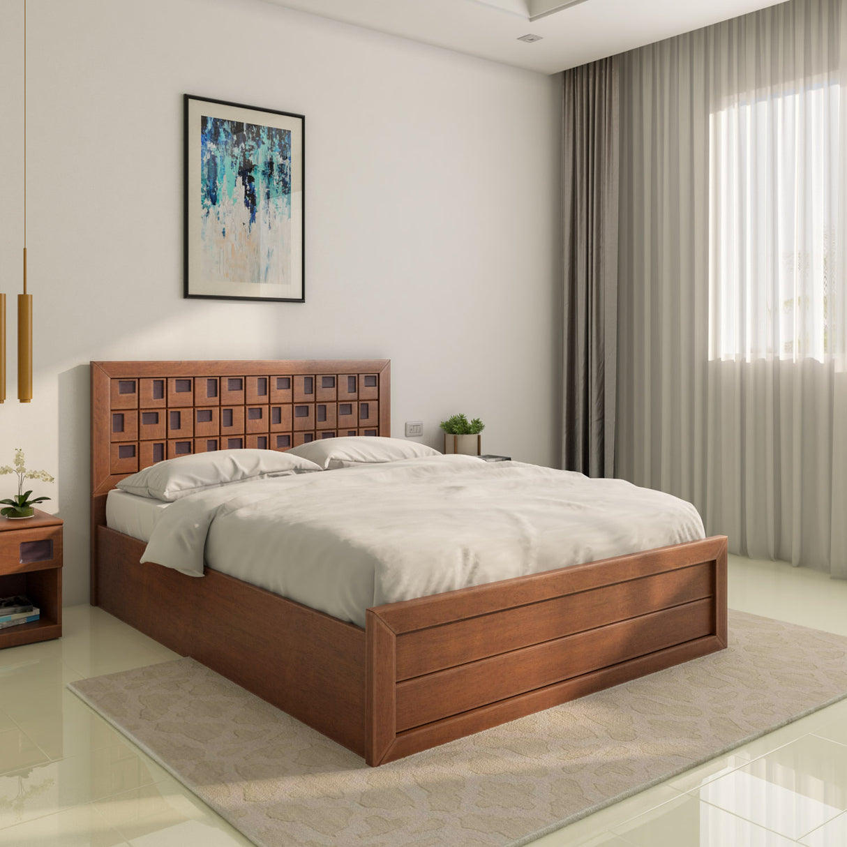 Nilkamal Hedron Queen Bed With Box Storage (Antique Cherry)