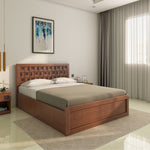 Hedron Queen Bed with Hydraulic Storage- Antique Cherry