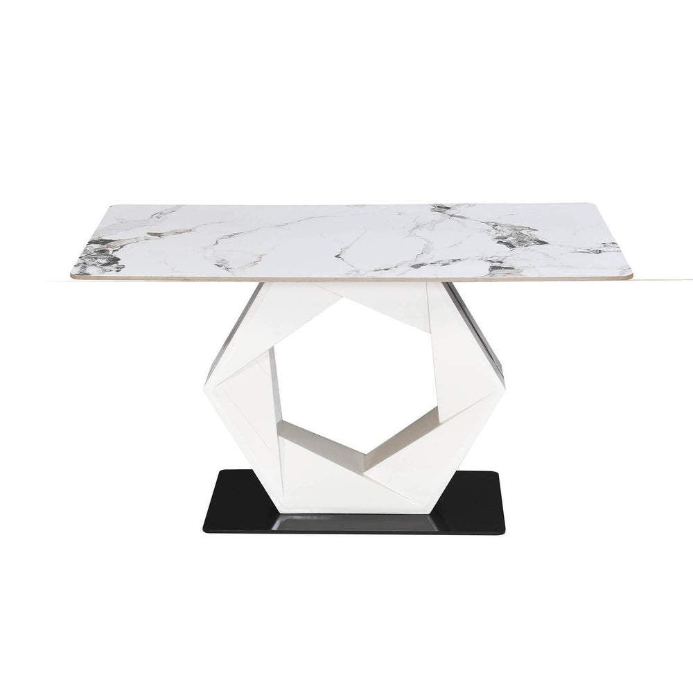 4 Seater Alune Ceramic Dining Set with Hexin Base and Ellipse Chairs- Ash White