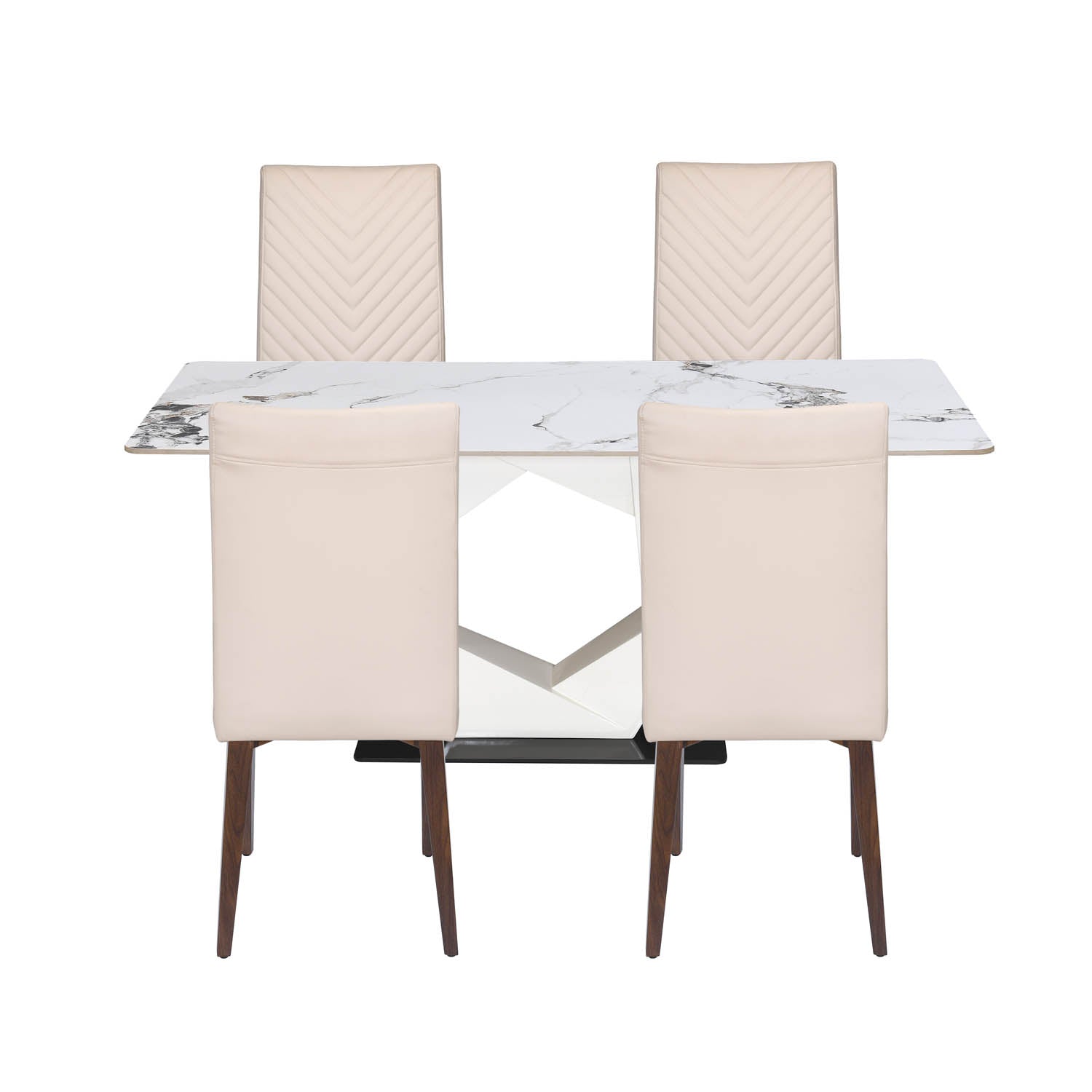 4 Seater Allune Ceramic Dining Set with Hexin Base and Linzy Chairs- Ash White
