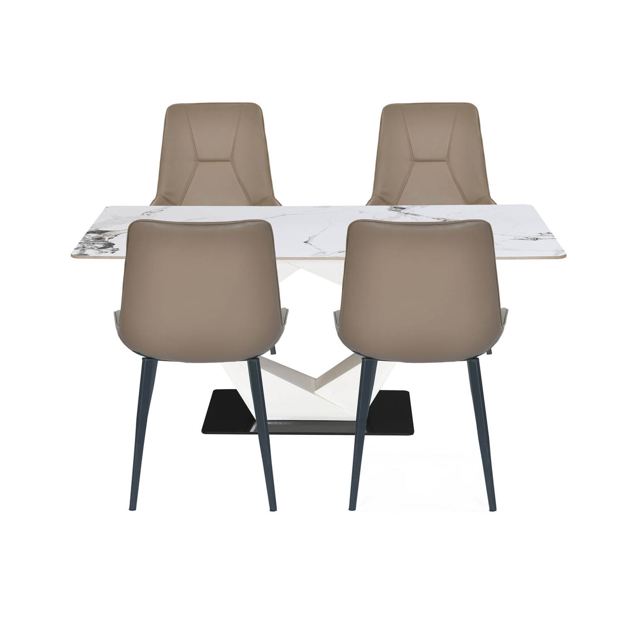 4 Seater Allune Ceramic Dining Set with Hexin Base and Nivo Chairs- Ash White