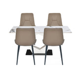 4 Seater Allune Ceramic Dining Set with Hexin Base and Nivo Chairs- Ash White