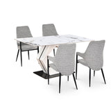 4 Seater Allune Ceramic Dining Set with Hexin Base and Tierra Chairs- Ash White