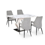 4 Seater Allune Ceramic Dining Set with Hexin Base and Tierra Chairs- Ash White