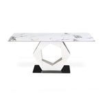 6 Seater Allune Ceramic Dining Set with Hexin Base and Tierra Chairs- Ash White