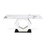 6 Seater Allune Ceramic Dining Set with Hexin Base and Linzy Chairs- Ash White