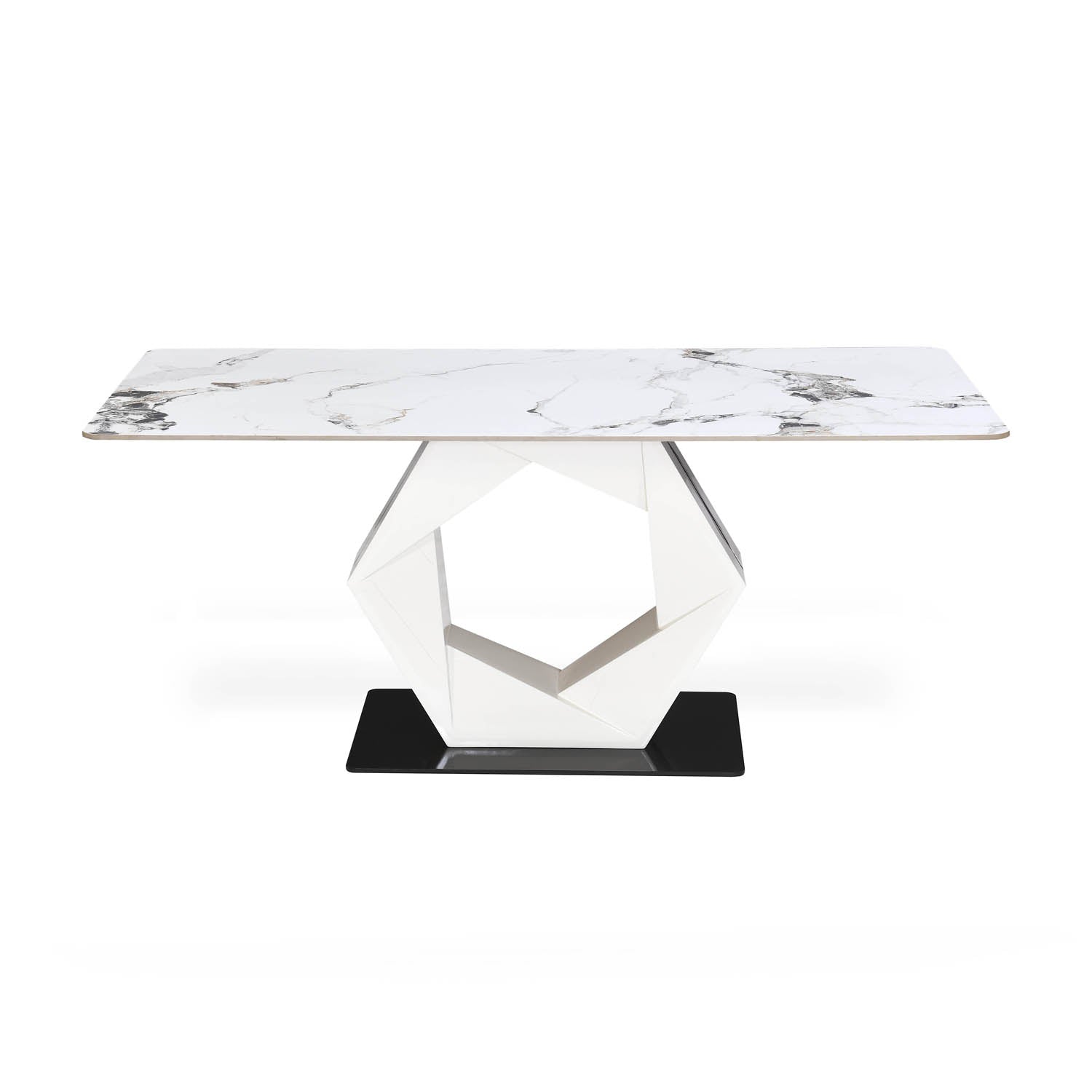 6 Seater Allune Ceramic Dining Set with Hexin Base and Linzy Chairs- Ash White