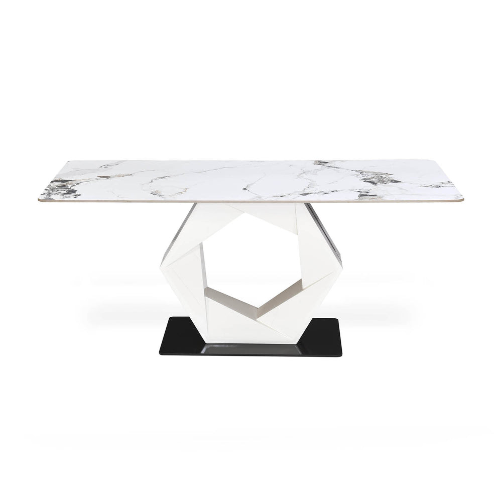 6 Seater Alune Ceramic Dining Set with Hexin Base and Nivo Chairs- Ash White