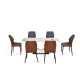 6 Seater Allune Ceramic Dining Set with Hexin Base and Ellipse Chairs- Ash White