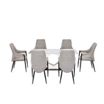 6 Seater Allune Ceramic Dining Set with Hexin Base and Tierra Chairs- Ash White