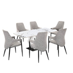 6 Seater Allune Ceramic Dining Set with Hexin Base and Tierra Chairs- Ash White
